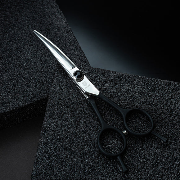 Jargem Black Curved Grooming Scissors 5.5in – Precision Blade with Decorative Screw