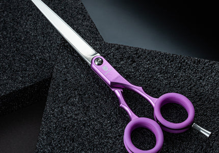 Jargem Asian Style Light Straight Scissors 6.5" – Ultra-Light, Colored Rings, Purple Finish