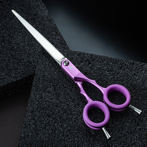 Jargem Asian Style Light Straight Scissors 6.5" – Ultra-Light, Colored Rings, Purple Finish