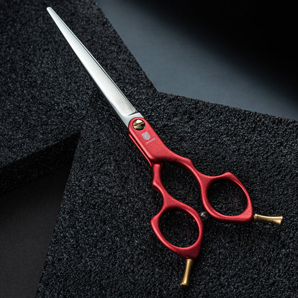 Jargem Asian Style Light Straight Scissors 6.5" – Ultra-Light Red Grooming Shears for Precision Cuts