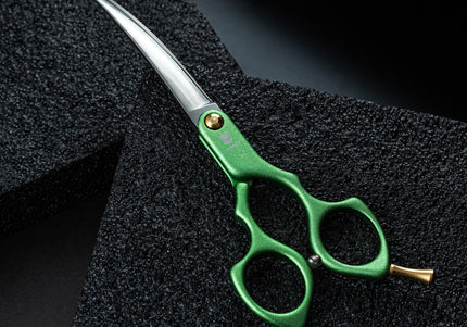 Jargem Asian Style Light Curved Scissors 6" – Ultra-Light Red Blades for Precision Grooming