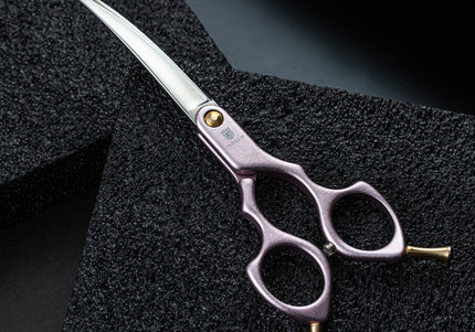 Jargem Asian Style Light Curved Scissors 6" – Ultra-Light Red Blades for Precision Grooming