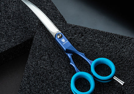 Jargem Asian Style Light Curved Scissors 6.5" – Ultra-Light Red Blades with Colored Rings