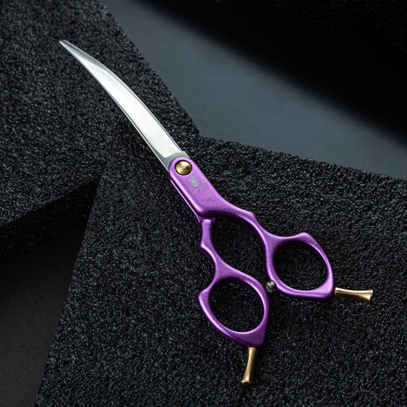 Jargem Asian Style Light Curved Scissors 6.5" – Ultra-Light Red Blades for Precision Styling