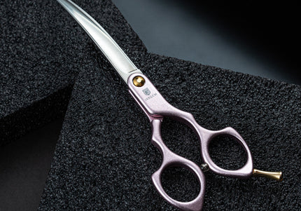 Jargem Asian Style Light Curved Scissors 6.5" – Ultra-Light Red Blades for Precision Styling