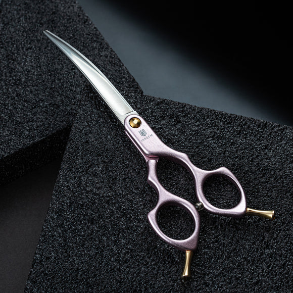 Jargem Asian Style Light Curved Scissors 6.5" – Ultra-Light Red Blades for Precision Styling