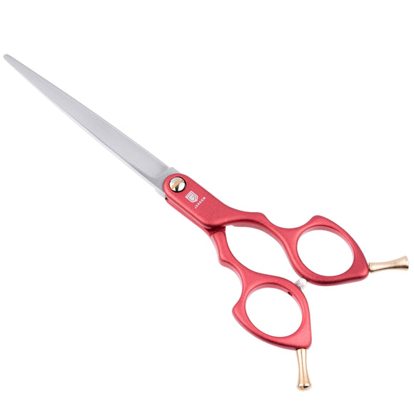 Jargem Asian Style Light Straight Scissors 6.5" – Ultra-Light Red Grooming Shears for Precision Cuts