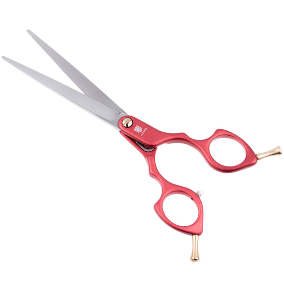Jargem Asian Style Light Straight Scissors 6.5" – Ultra-Light Red Grooming Shears for Precision Cuts