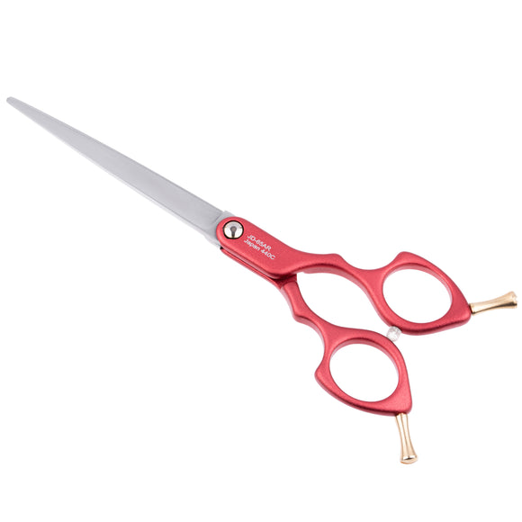 Jargem Asian Style Light Straight Scissors 6.5" – Ultra-Light Red Grooming Shears for Precision Cuts