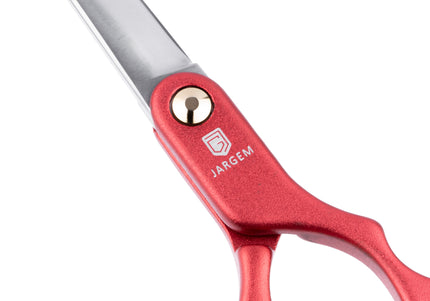 Jargem Asian Style Light Curved Scissors 6" – Ultra-Light Red Blades for Precision Grooming