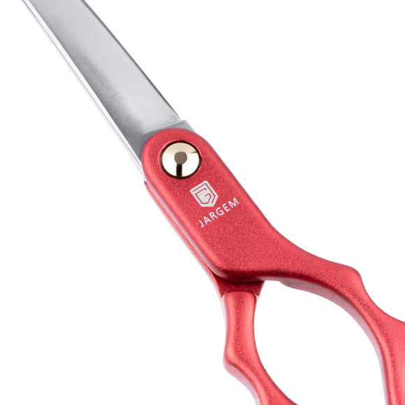 Jargem Asian Style Light Curved Scissors 6" – Ultra-Light Red Blades for Precision Grooming