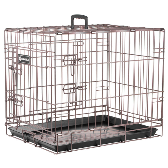 Flamingo Ebo Taupe Metal Dog Cage – Compact Secure Crate, 43x61x50cm