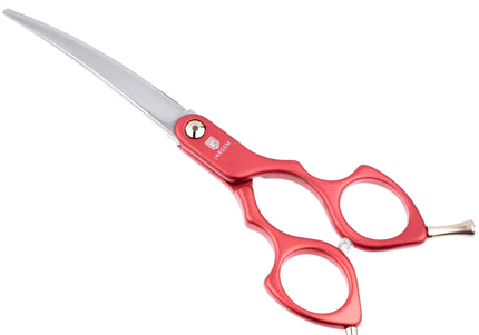 Jargem Asian Style Light Curved Scissors 6" – Ultra-Light Red Blades for Precision Grooming