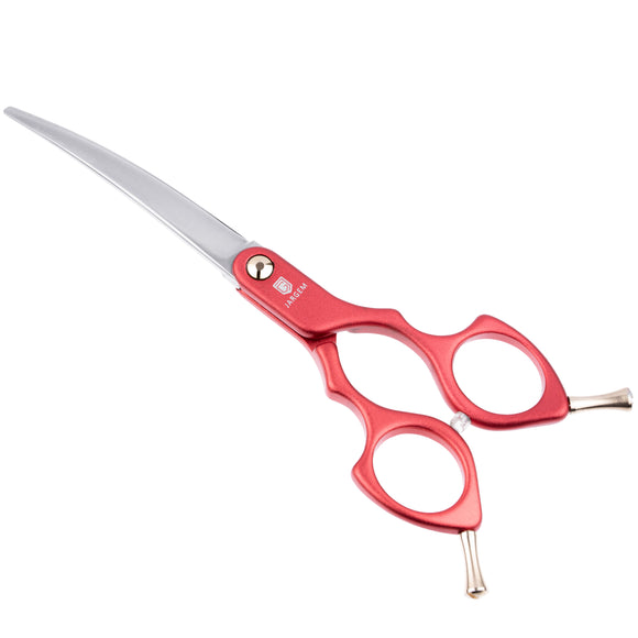 Jargem Asian Style Light Curved Scissors 6" – Ultra-Light Red Blades for Precision Grooming