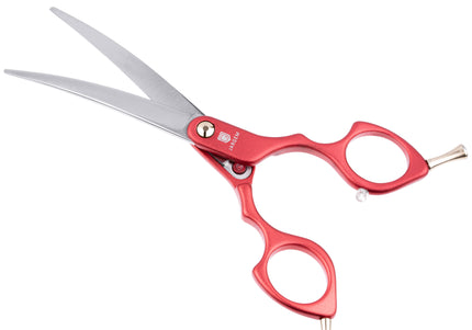 Jargem Asian Style Light Curved Scissors 6" – Ultra-Light Red Blades for Precision Grooming