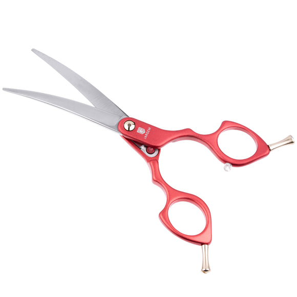 Jargem Asian Style Light Curved Scissors 6" – Ultra-Light Red Blades for Precision Grooming