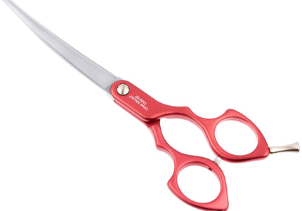 Jargem Asian Style Light Curved Scissors 6" – Ultra-Light Red Blades for Precision Grooming