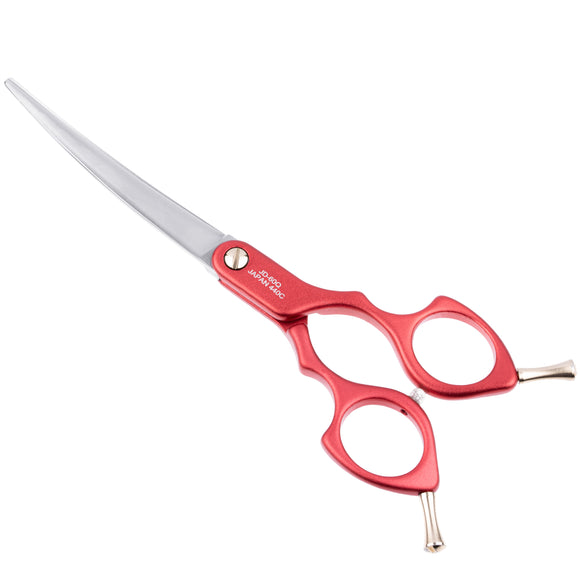 Jargem Asian Style Light Curved Scissors 6" – Ultra-Light Red Blades for Precision Grooming
