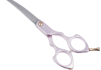 Jargem Asian Style Light Curved Scissors 6" – Ultra-Light Red Blades for Precision Grooming