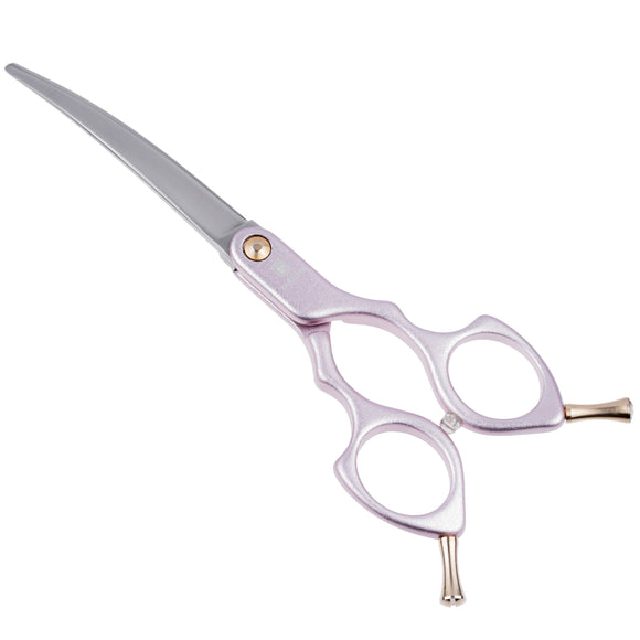 Jargem Asian Style Light Curved Scissors 6" – Ultra-Light Red Blades for Precision Grooming
