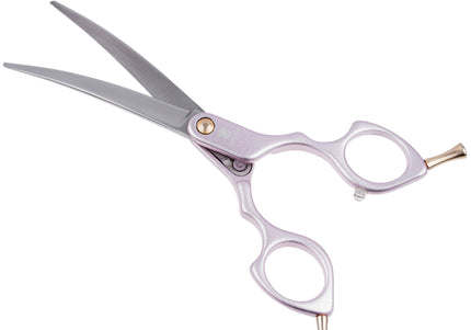 Jargem Asian Style Light Curved Scissors 6" – Ultra-Light Red Blades for Precision Grooming