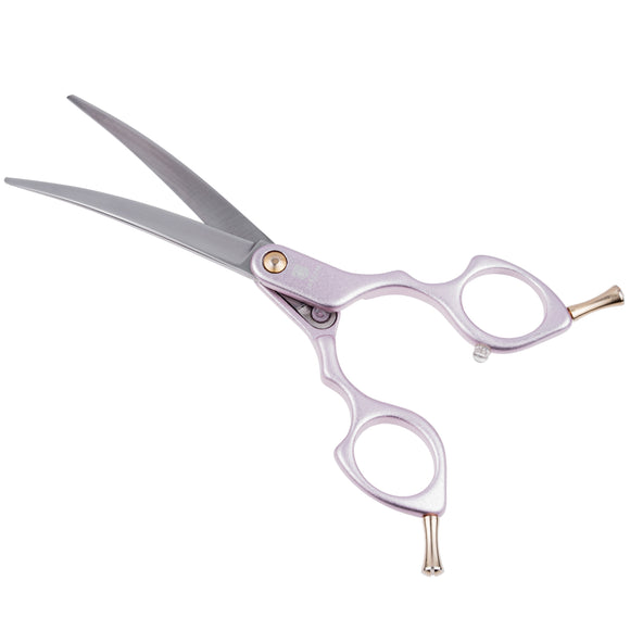 Jargem Asian Style Light Curved Scissors 6" – Ultra-Light Red Blades for Precision Grooming