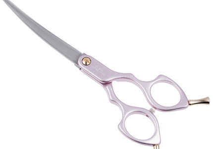 Jargem Asian Style Light Curved Scissors 6" – Ultra-Light Red Blades for Precision Grooming