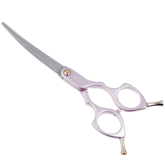 Jargem Asian Style Light Curved Scissors 6" – Ultra-Light Red Blades for Precision Grooming