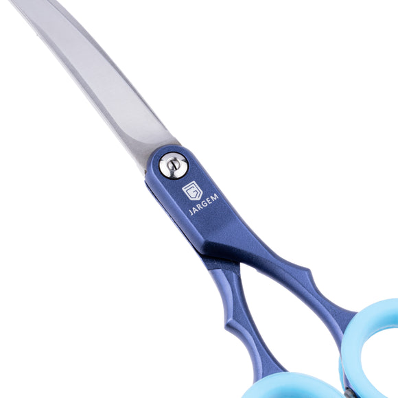 Jargem Asian Style Light Curved Scissors 6.5" – Ultra-Light Red Blades with Colored Rings