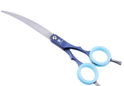 Jargem Asian Style Light Curved Scissors 6.5" – Ultra-Light Red Blades with Colored Rings