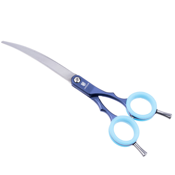 Jargem Asian Style Light Curved Scissors 6.5" – Ultra-Light Red Blades with Colored Rings