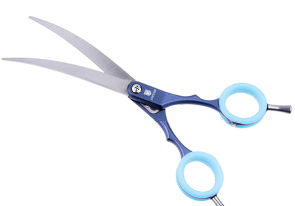 Jargem Asian Style Light Curved Scissors 6.5" – Ultra-Light Red Blades with Colored Rings