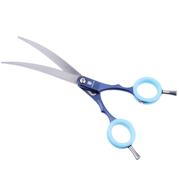 Jargem Asian Style Light Curved Scissors 6.5" – Ultra-Light Red Blades with Colored Rings