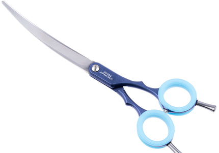 Jargem Asian Style Light Curved Scissors 6.5" – Ultra-Light Red Blades with Colored Rings