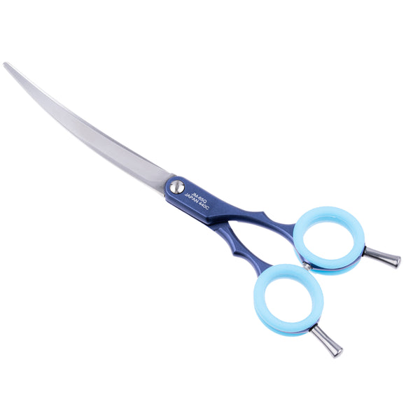 Jargem Asian Style Light Curved Scissors 6.5" – Ultra-Light Red Blades with Colored Rings