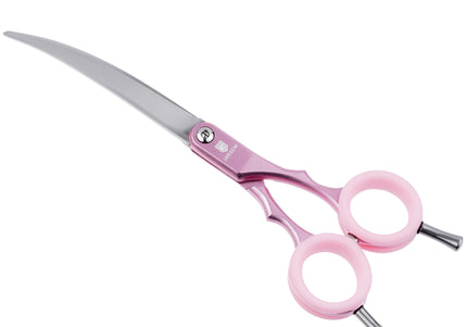 Jargem Asian Style Light Curved Scissors 6.5" – Ultra-Light Red Blades with Colored Rings