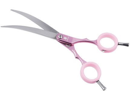 Jargem Asian Style Light Curved Scissors 6.5" – Ultra-Light Red Blades with Colored Rings