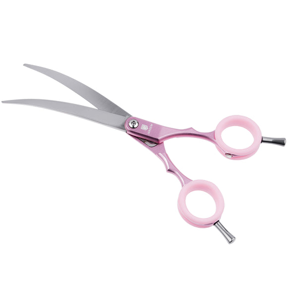 Jargem Asian Style Light Curved Scissors 6.5" – Ultra-Light Red Blades with Colored Rings