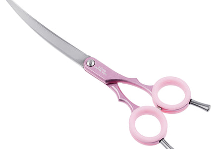 Jargem Asian Style Light Curved Scissors 6.5" – Ultra-Light Red Blades with Colored Rings