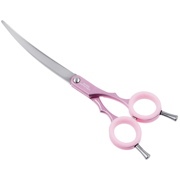 Jargem Asian Style Light Curved Scissors 6.5" – Ultra-Light Red Blades with Colored Rings