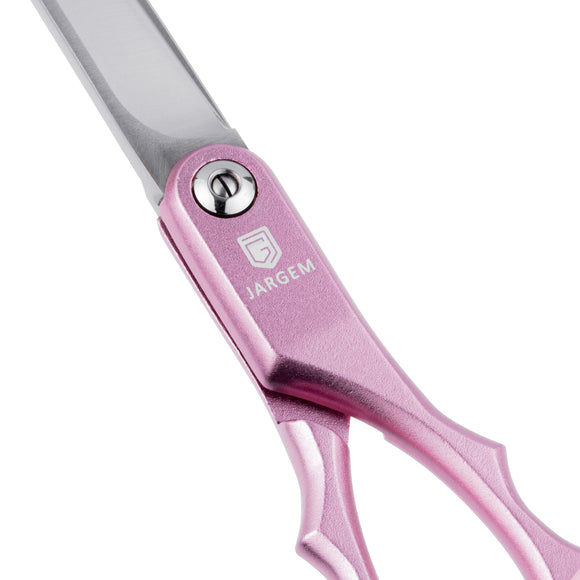 Jargem Asian Style Light Curved Scissors 6.5" – Ultra-Light Red Blades with Colored Rings