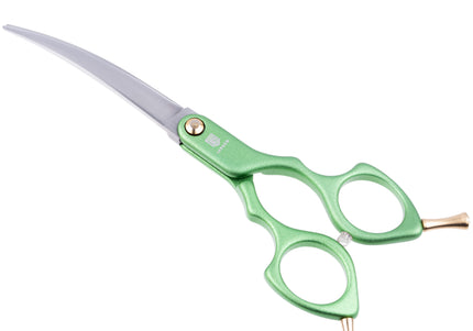 Jargem Asian Style Light Curved Scissors 6" – Ultra-Light Red Blades for Precision Grooming
