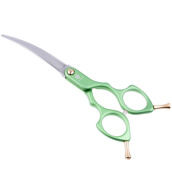 Jargem Asian Style Light Curved Scissors 6" – Ultra-Light Red Blades for Precision Grooming