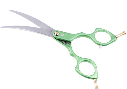Jargem Asian Style Light Curved Scissors 6" – Ultra-Light Red Blades for Precision Grooming