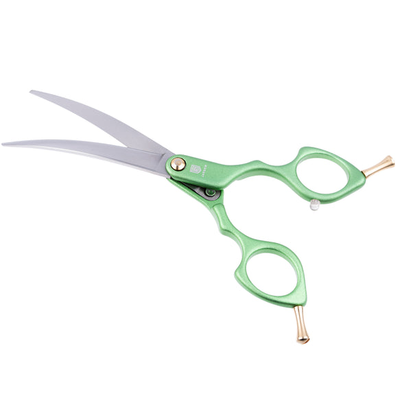 Jargem Asian Style Light Curved Scissors 6" – Ultra-Light Red Blades for Precision Grooming