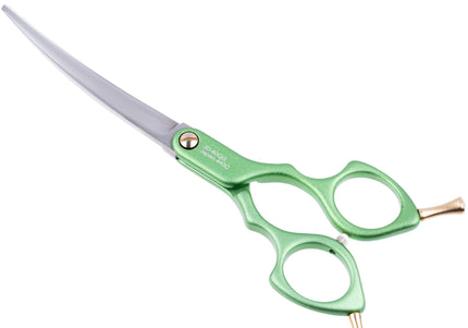Jargem Asian Style Light Curved Scissors 6" – Ultra-Light Red Blades for Precision Grooming