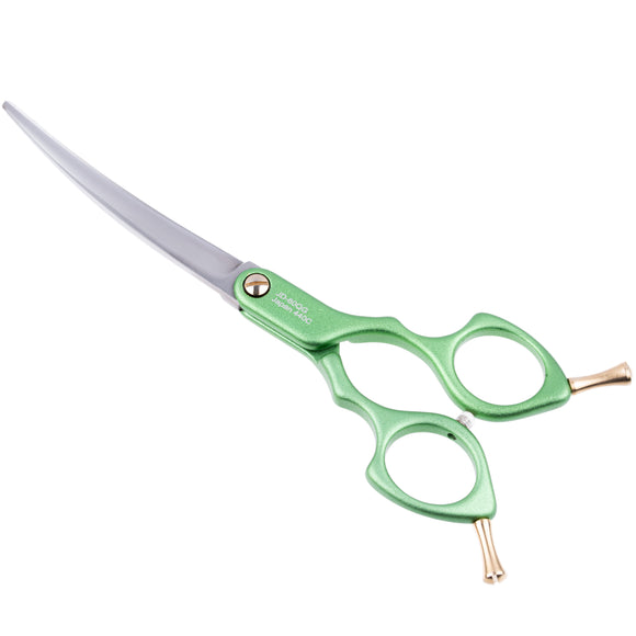 Jargem Asian Style Light Curved Scissors 6" – Ultra-Light Red Blades for Precision Grooming