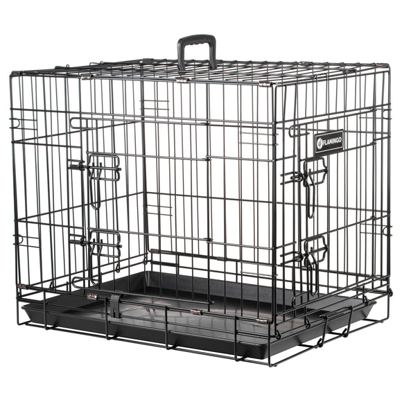 Flamingo Ebo Black Metal Dog Cage – Sturdy Small Crate with Secure Latch, 43x61x50cm