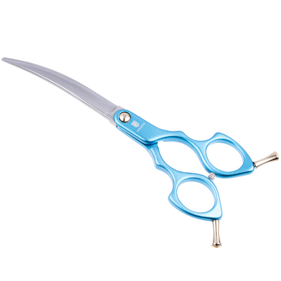 Jargem Asian Style Light Curved Scissors 6.5" – Ultra-Light Red Blades for Precision Styling