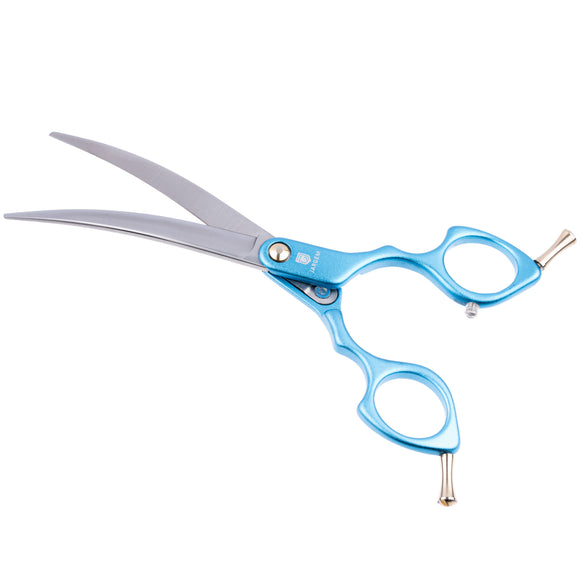 Jargem Asian Style Light Curved Scissors 6.5" – Ultra-Light Red Blades for Precision Styling